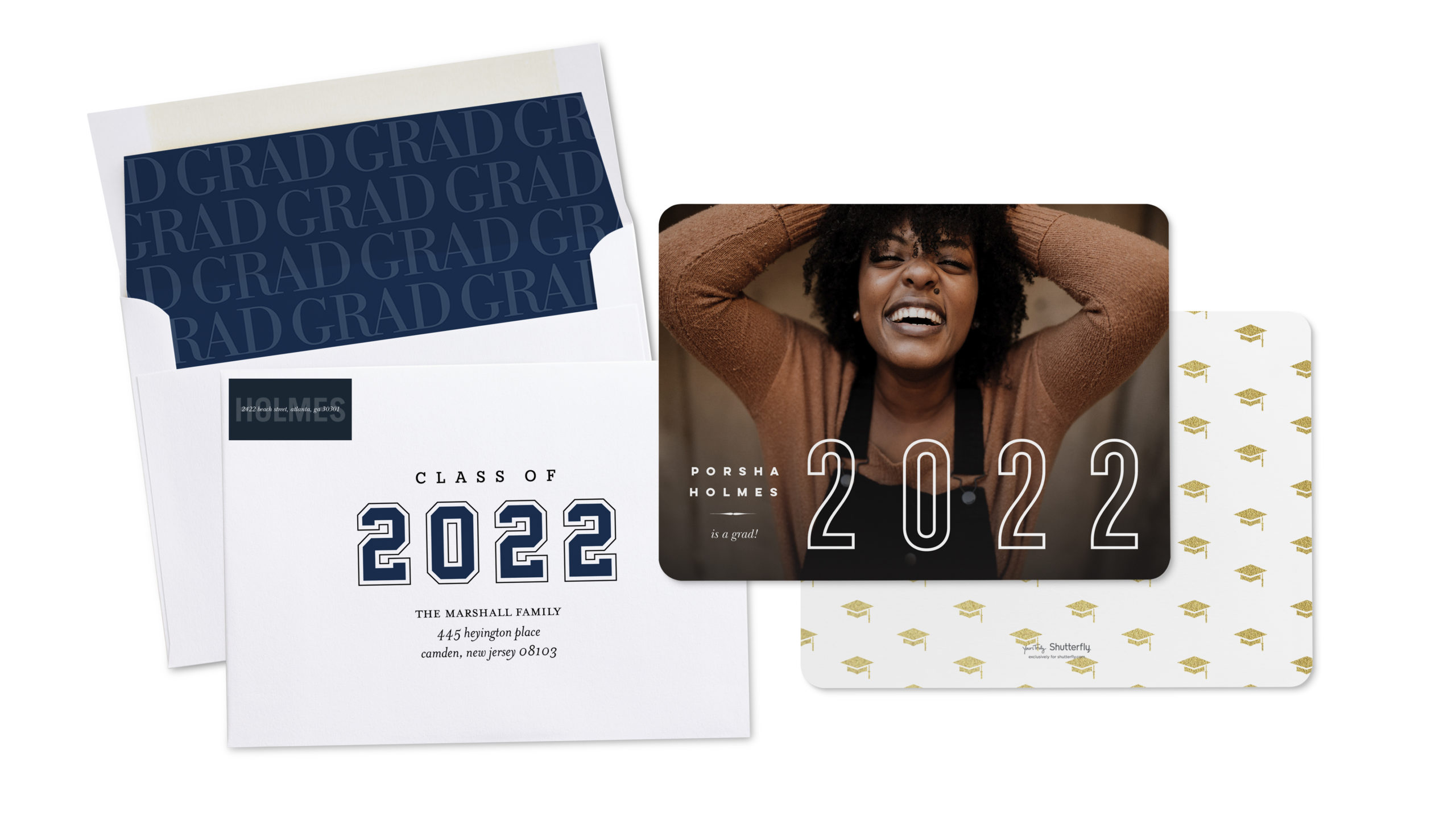 Class of 2022 personalized graduation announcements featuring a custom envelope