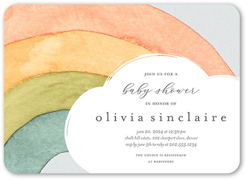A gender neutral baby shower invitation template with watercolor design