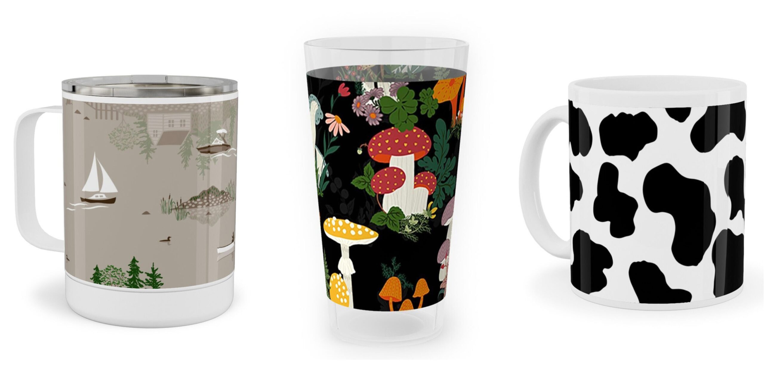 rustic travel mug, pint glass, and coffee mug