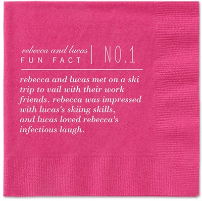 Pink fun fact wedding napkin template with custom text