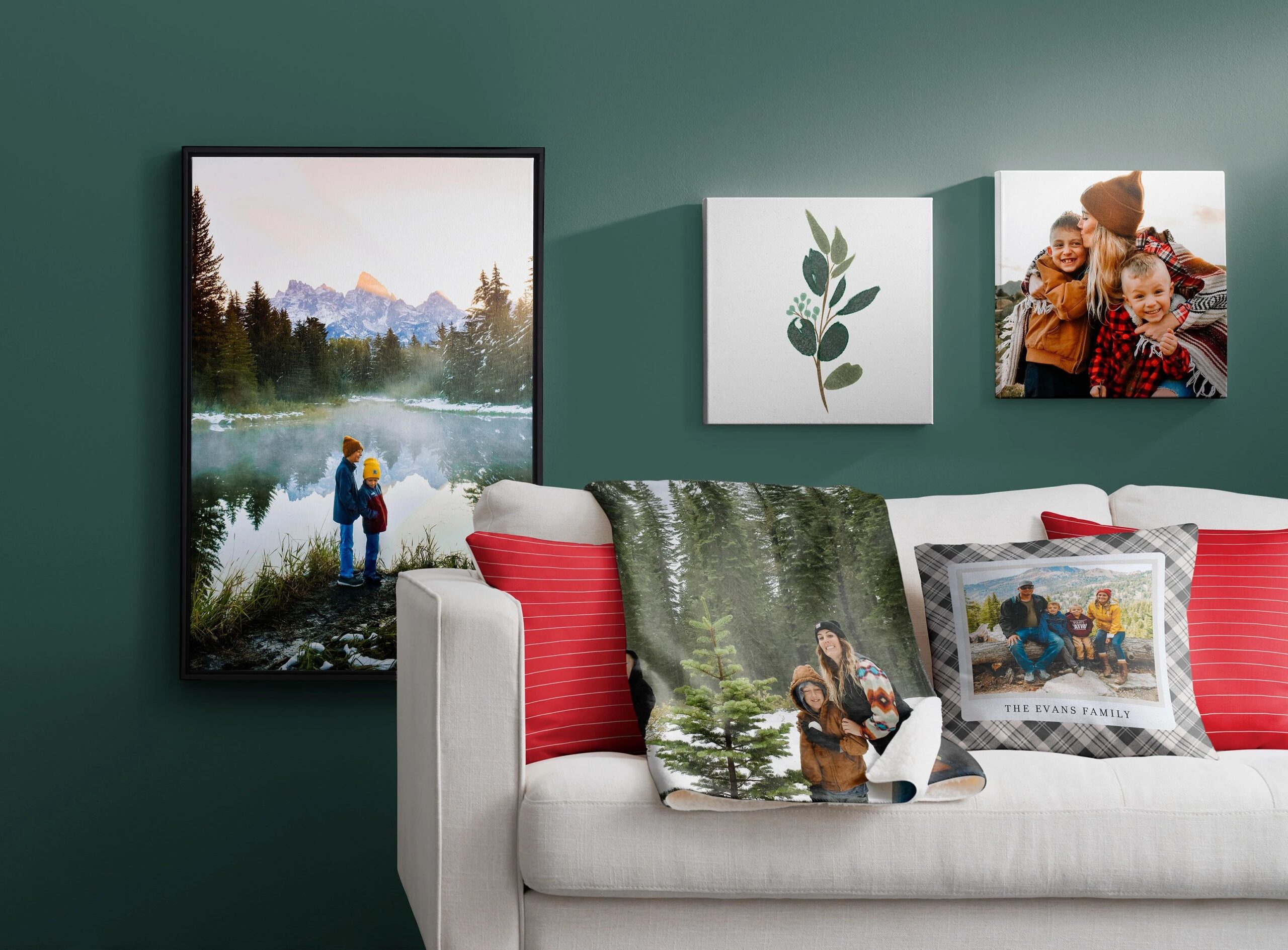 custom home decor items like wall art, blankets, and pillows