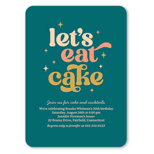 teal birthday invitation that says let's eat cake