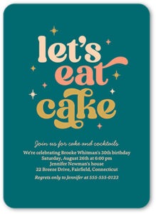 Cake-themed birthday party invitation with example wording