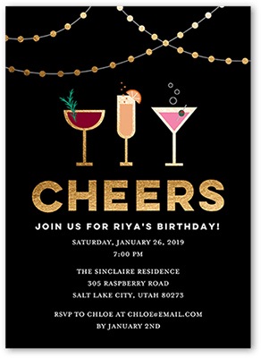 Customizable cocktail party birthday party invitation design.