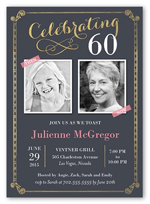 Birthday party invitation with then and now photos.