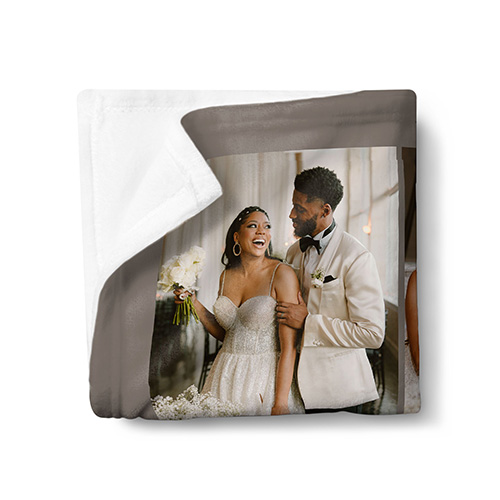 fleece photo blanket with picture of couple on wedding day