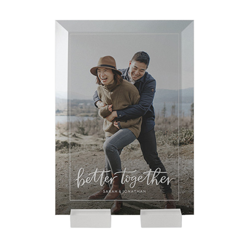 glass photo print with picture of a couple and the text says better together