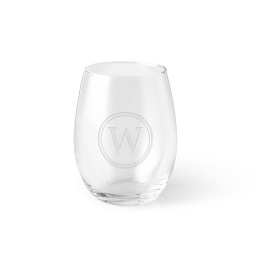 monogramed stemless wine glass