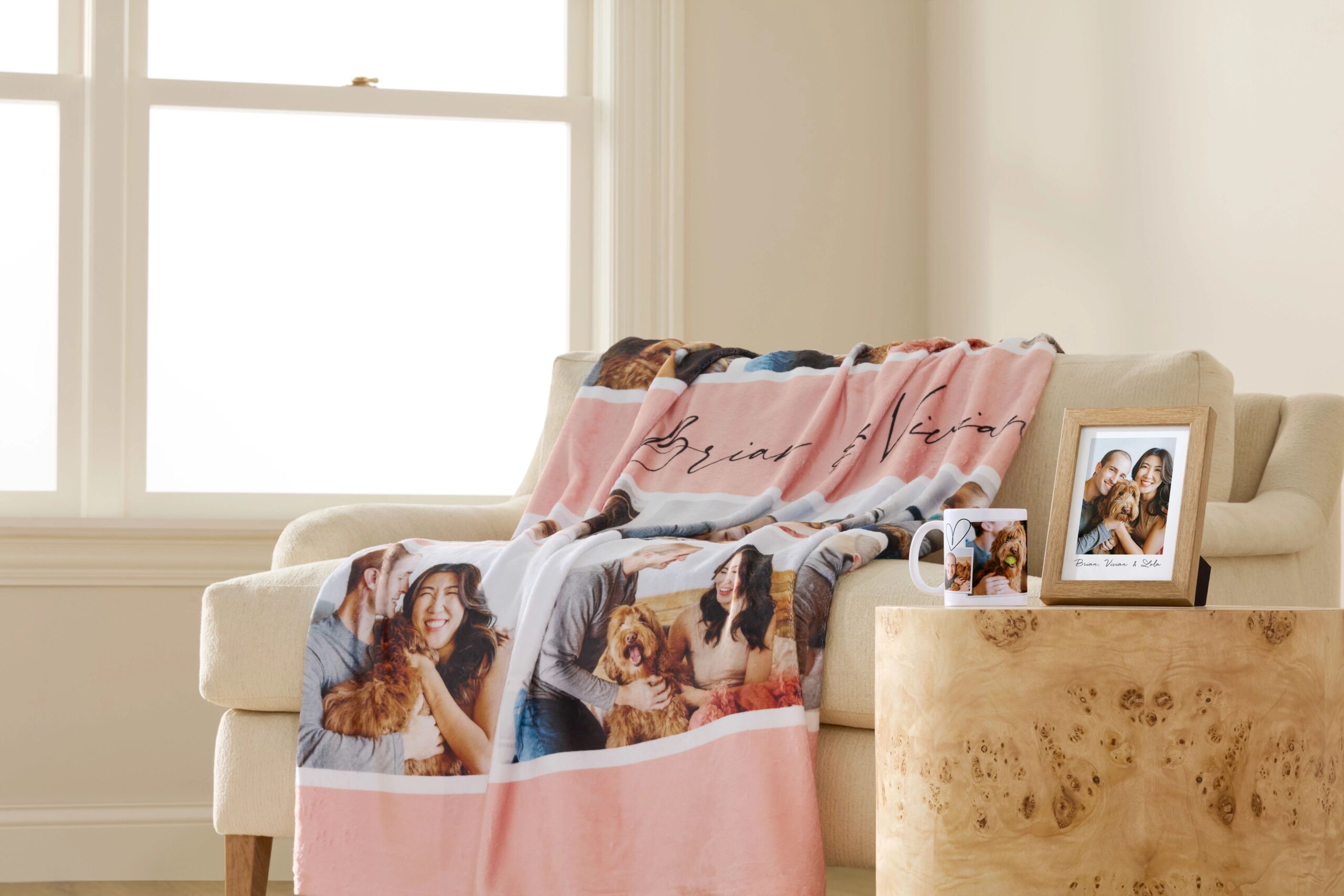 valentine's day blanket and mug and framed photo