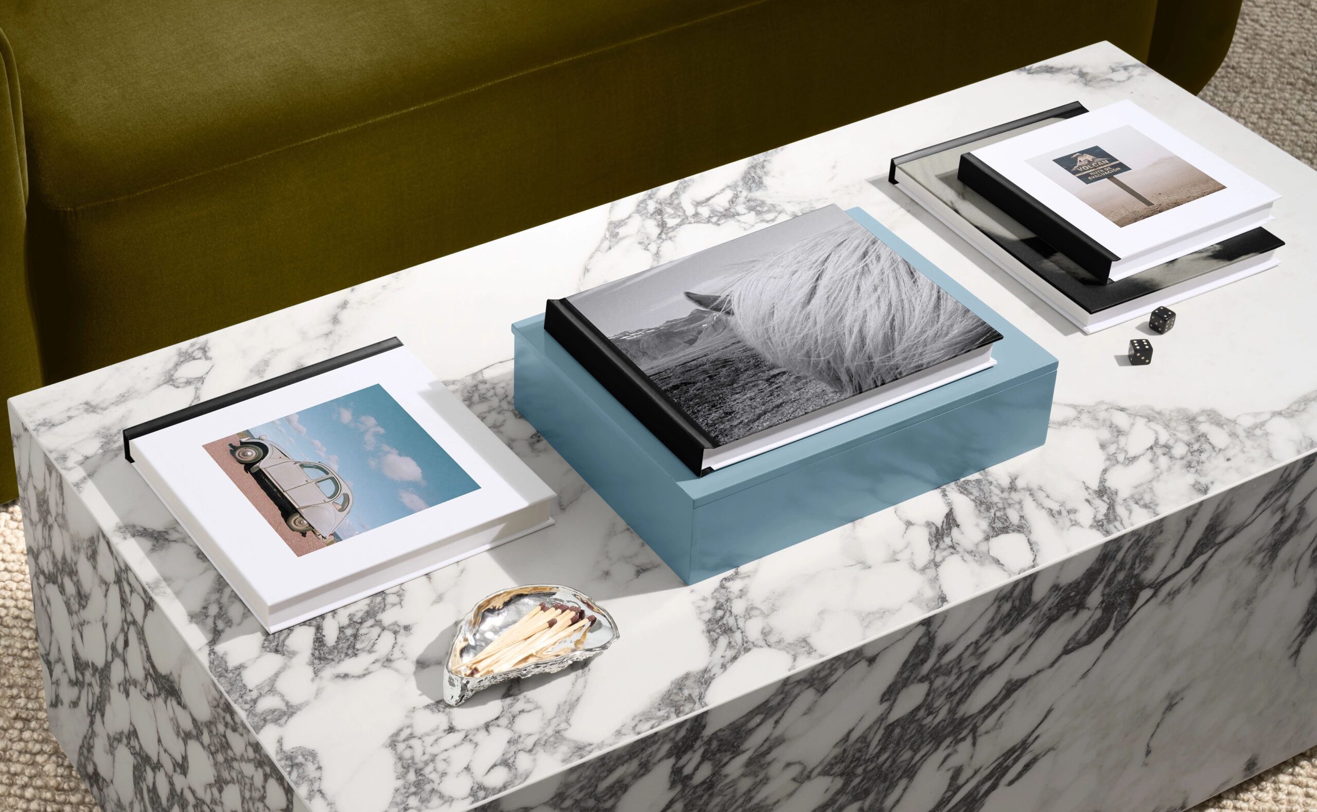 photo books on a coffee table