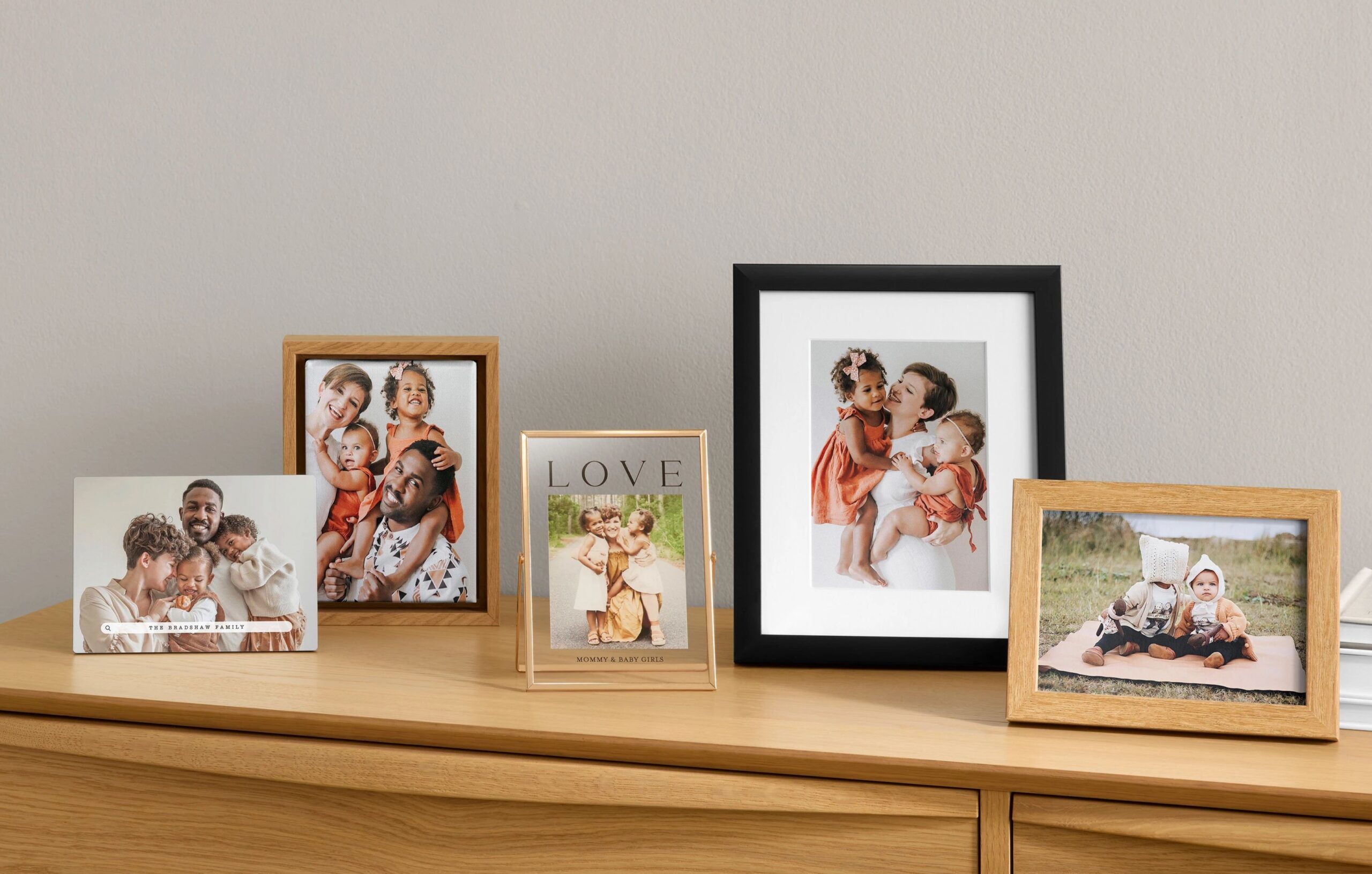 family photos in tabletop prints