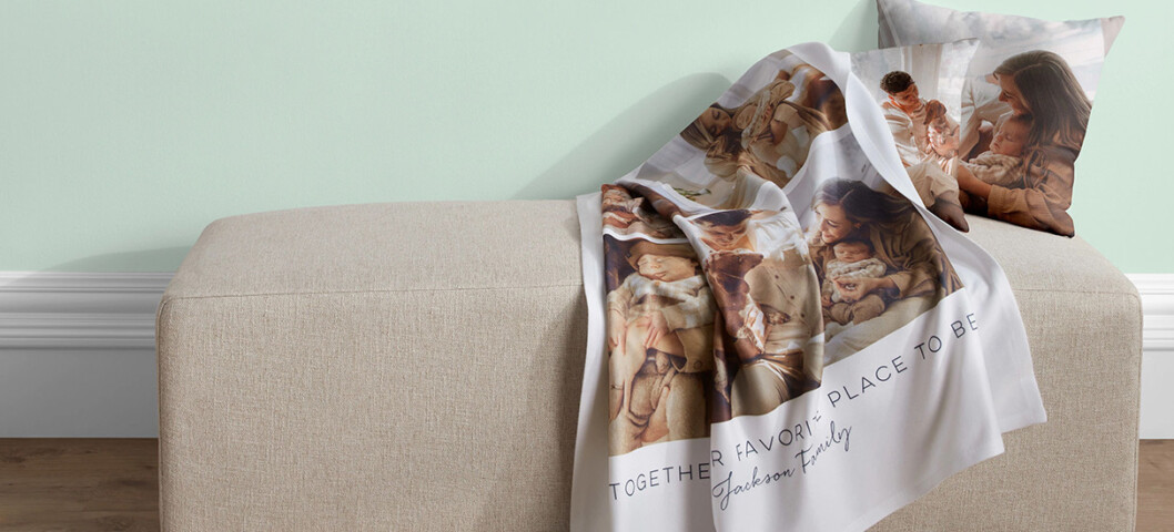 fleece photo blanket and a photo pillow