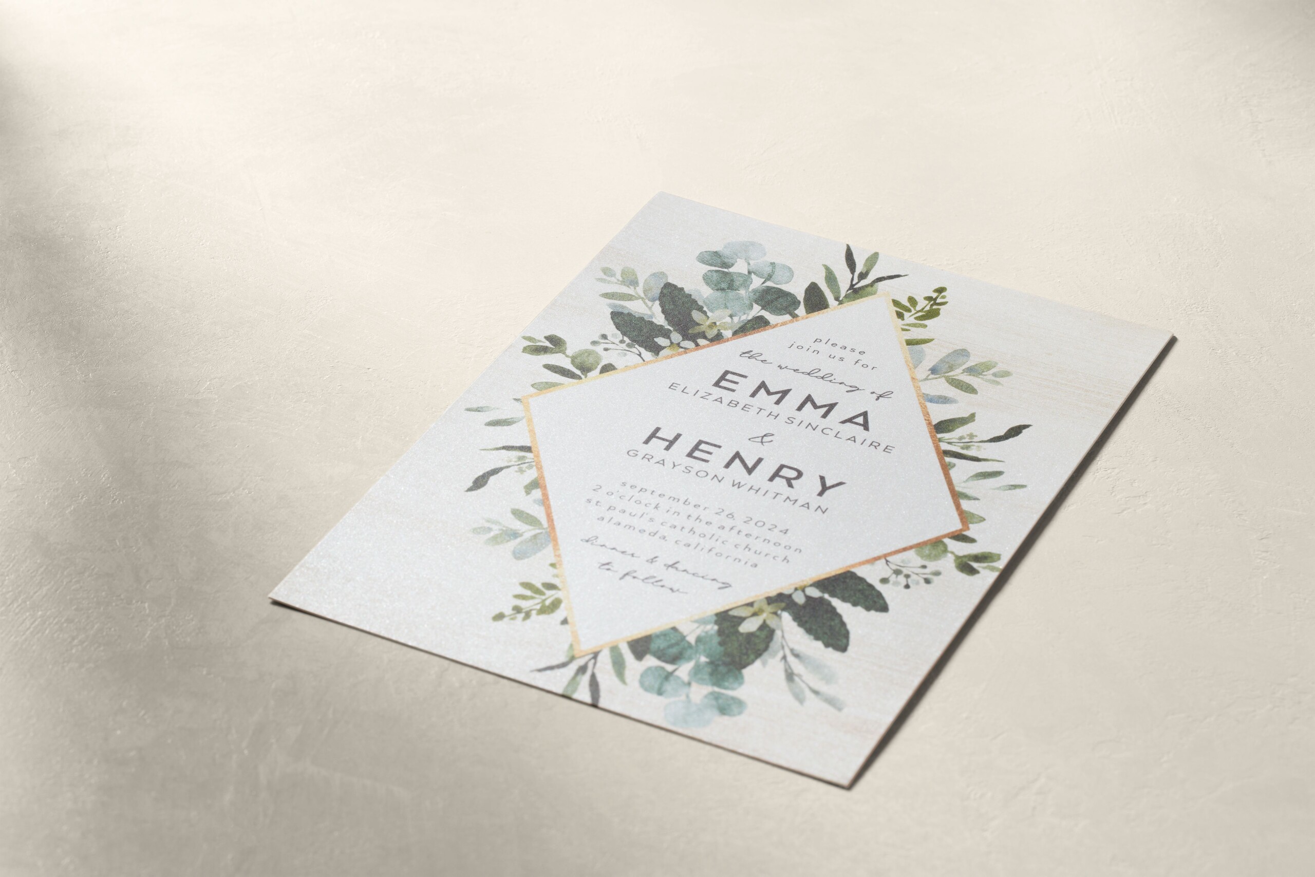 wedding invitation with pearl shimmer cardstock paper