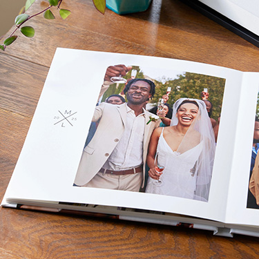 open page of a wedding photo book