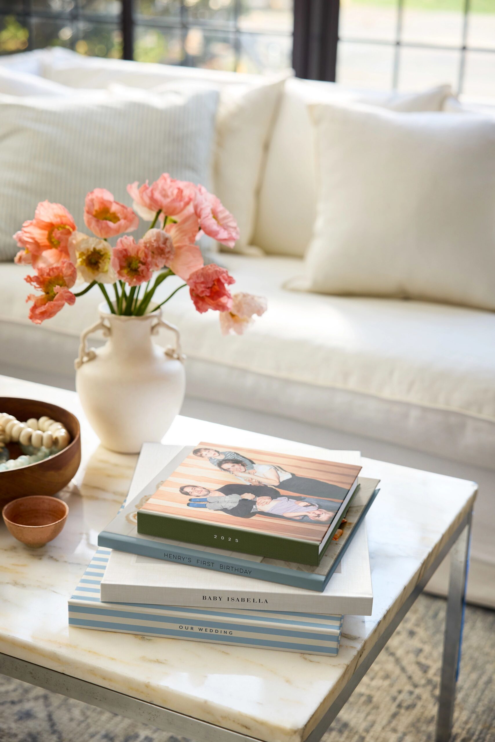 photo books on a coffee table