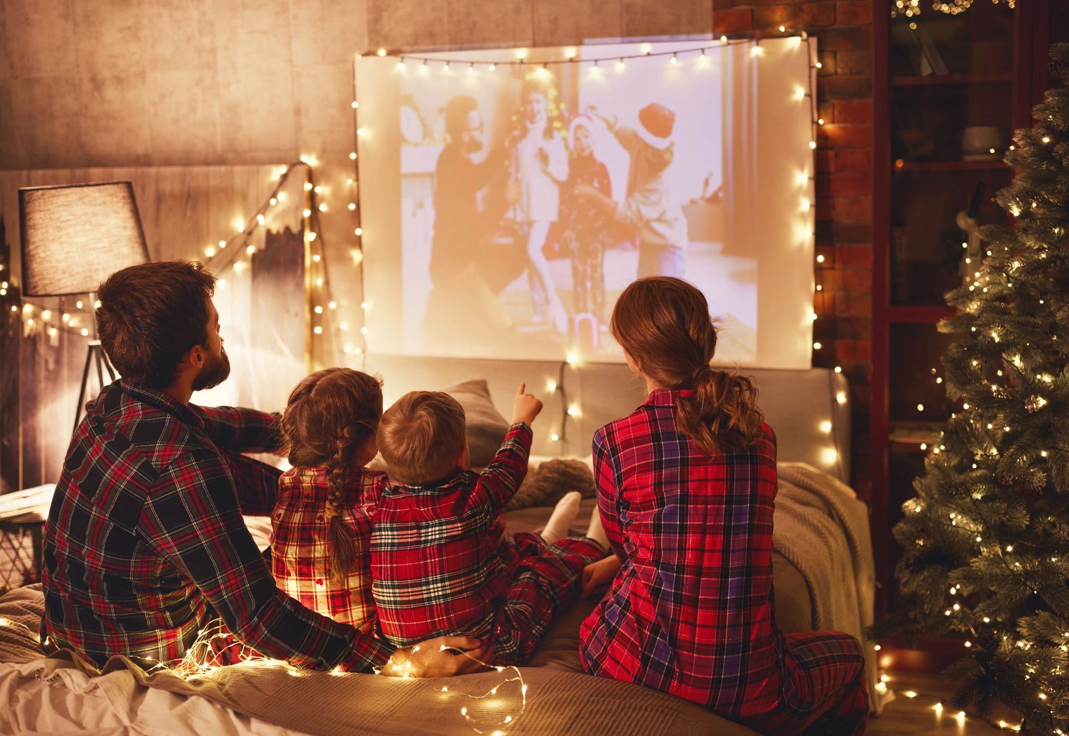 family watching a christmas movie together