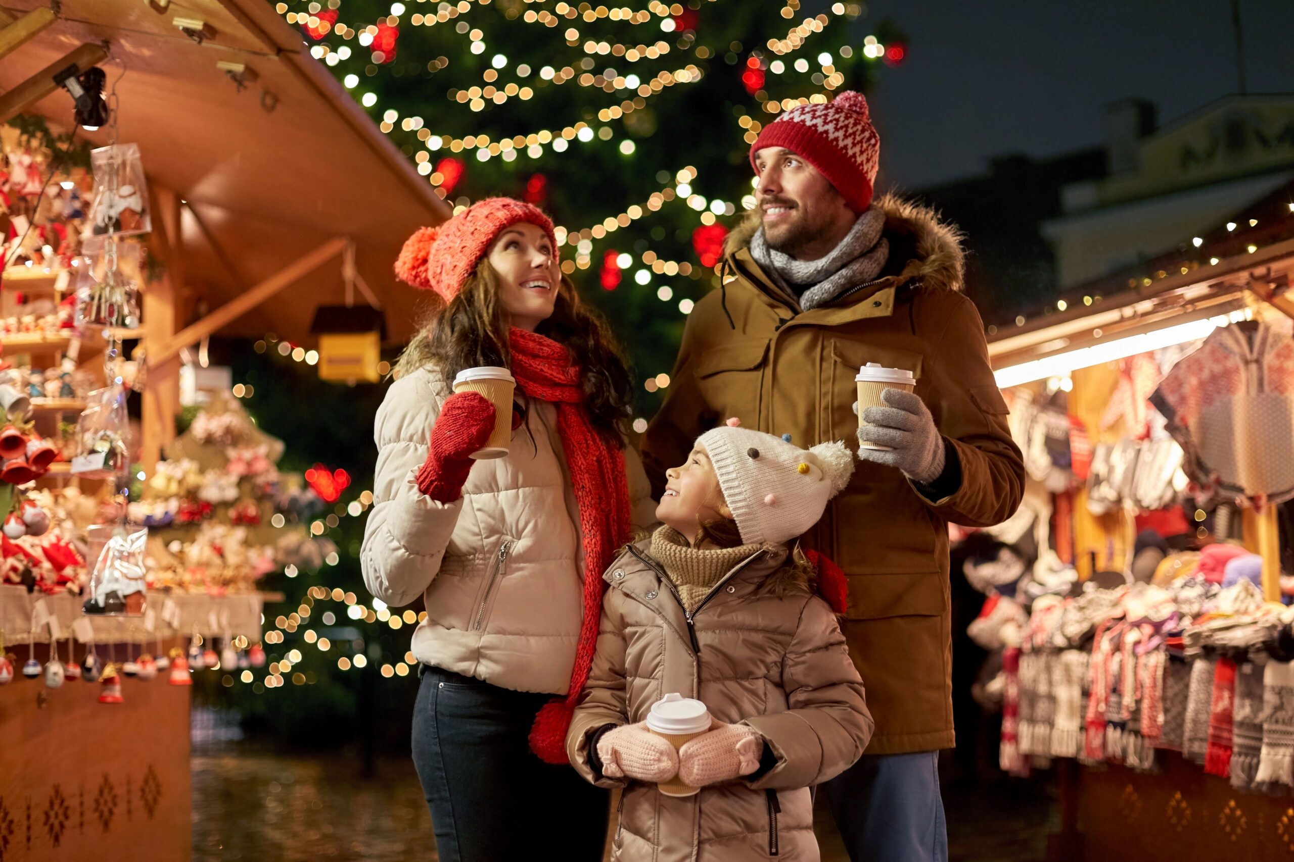 family at christmas market