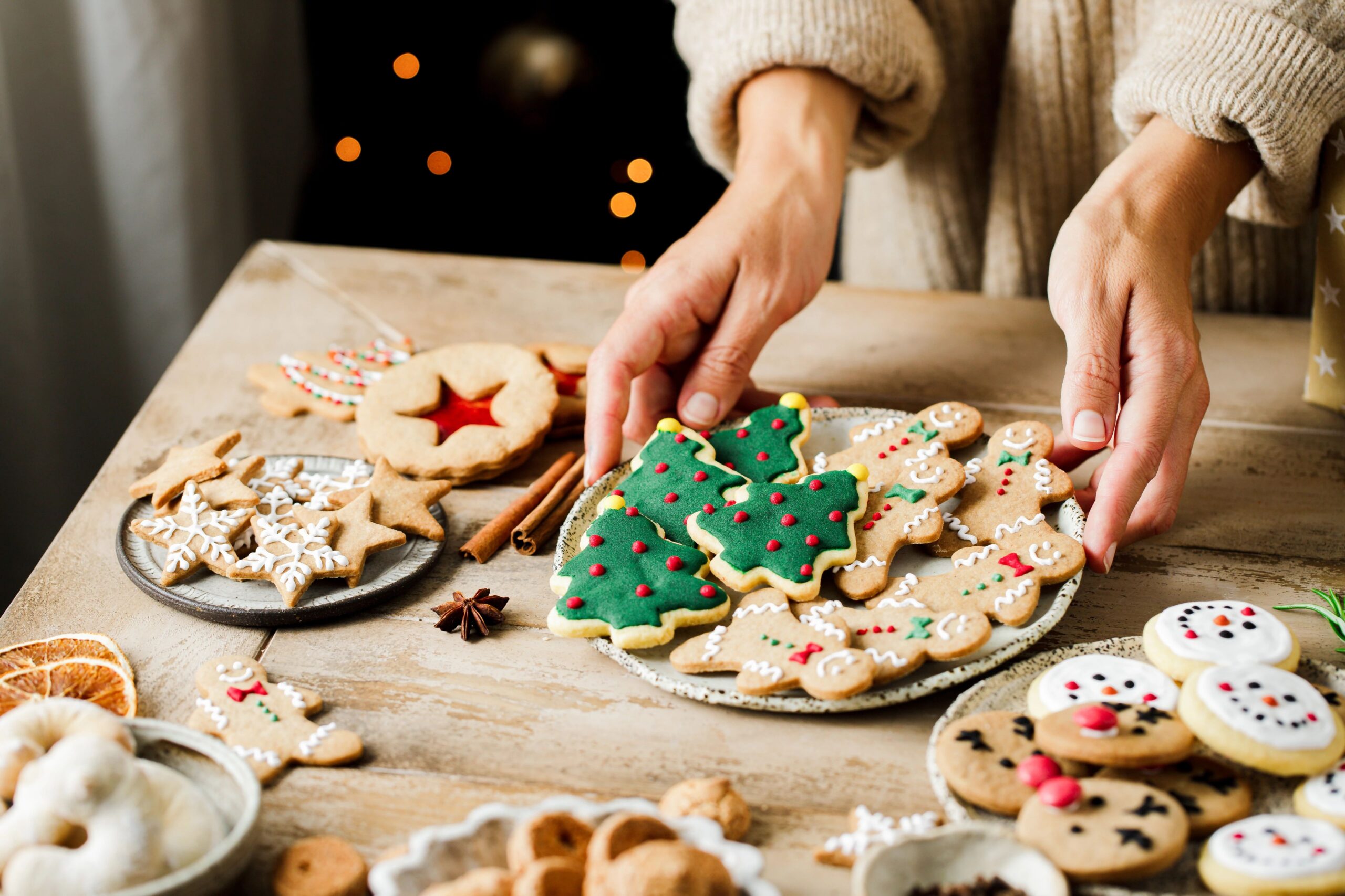 assortment of baked and decorated christmas cookies