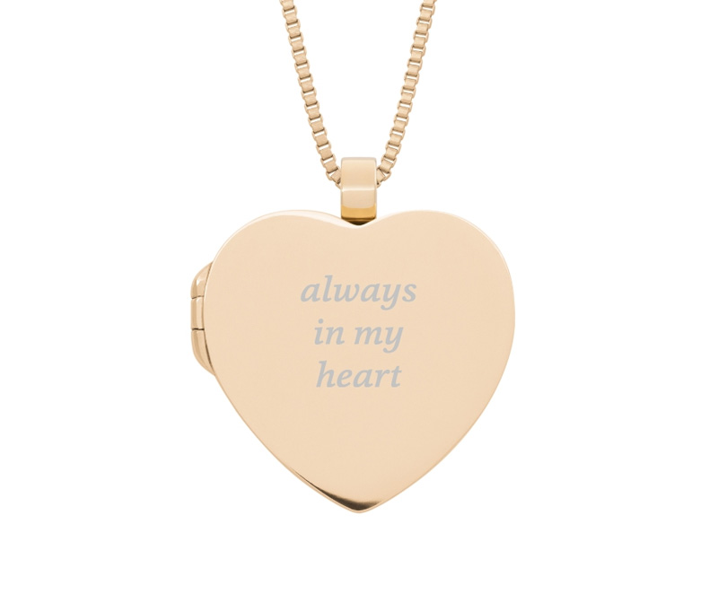 gold memorial locket necklace that reads "always in my heart"