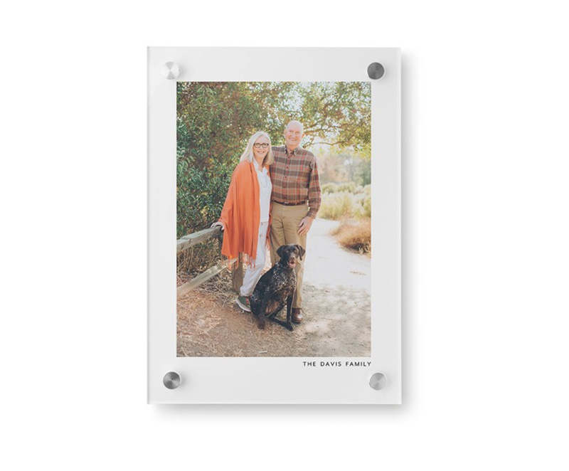 acrylic print with photo of senior couple and dog