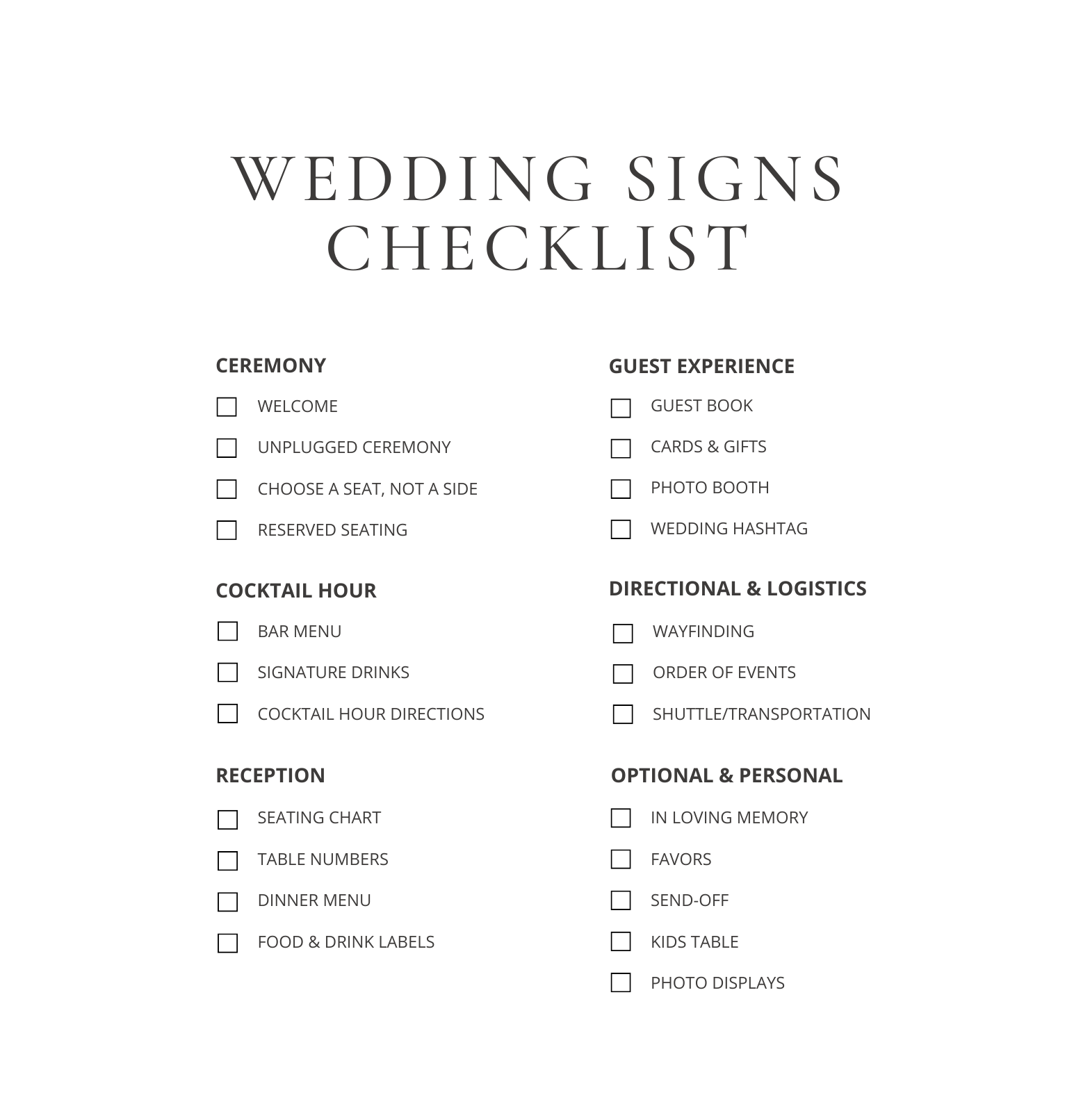 wedding signs checklist