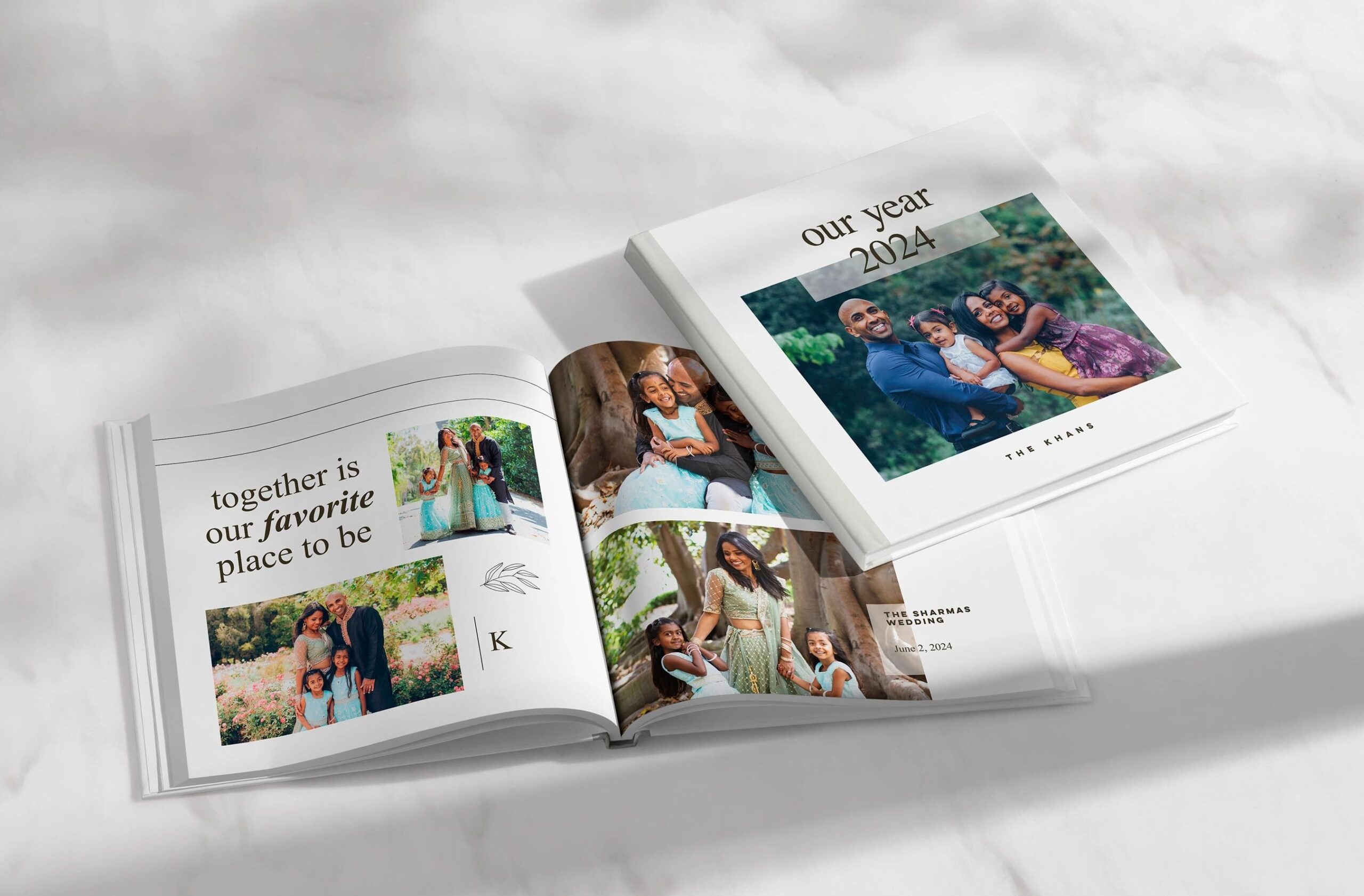 year in review photo book with pictures of a family
