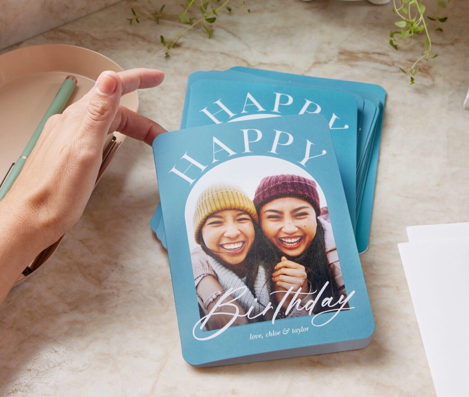 happy birthday card with photos of two young women