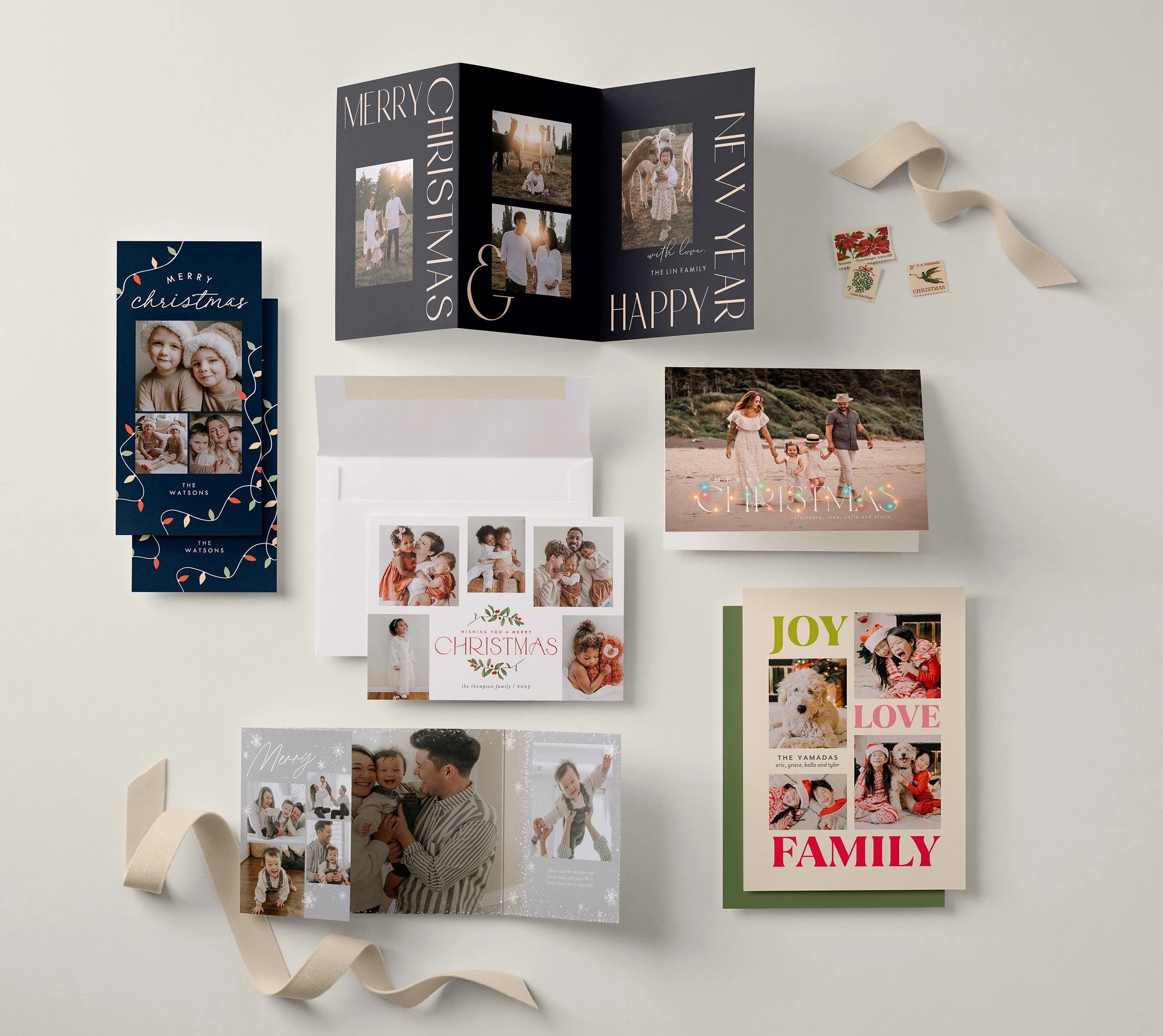 flat lay of a variety of christmas card formats and sizes