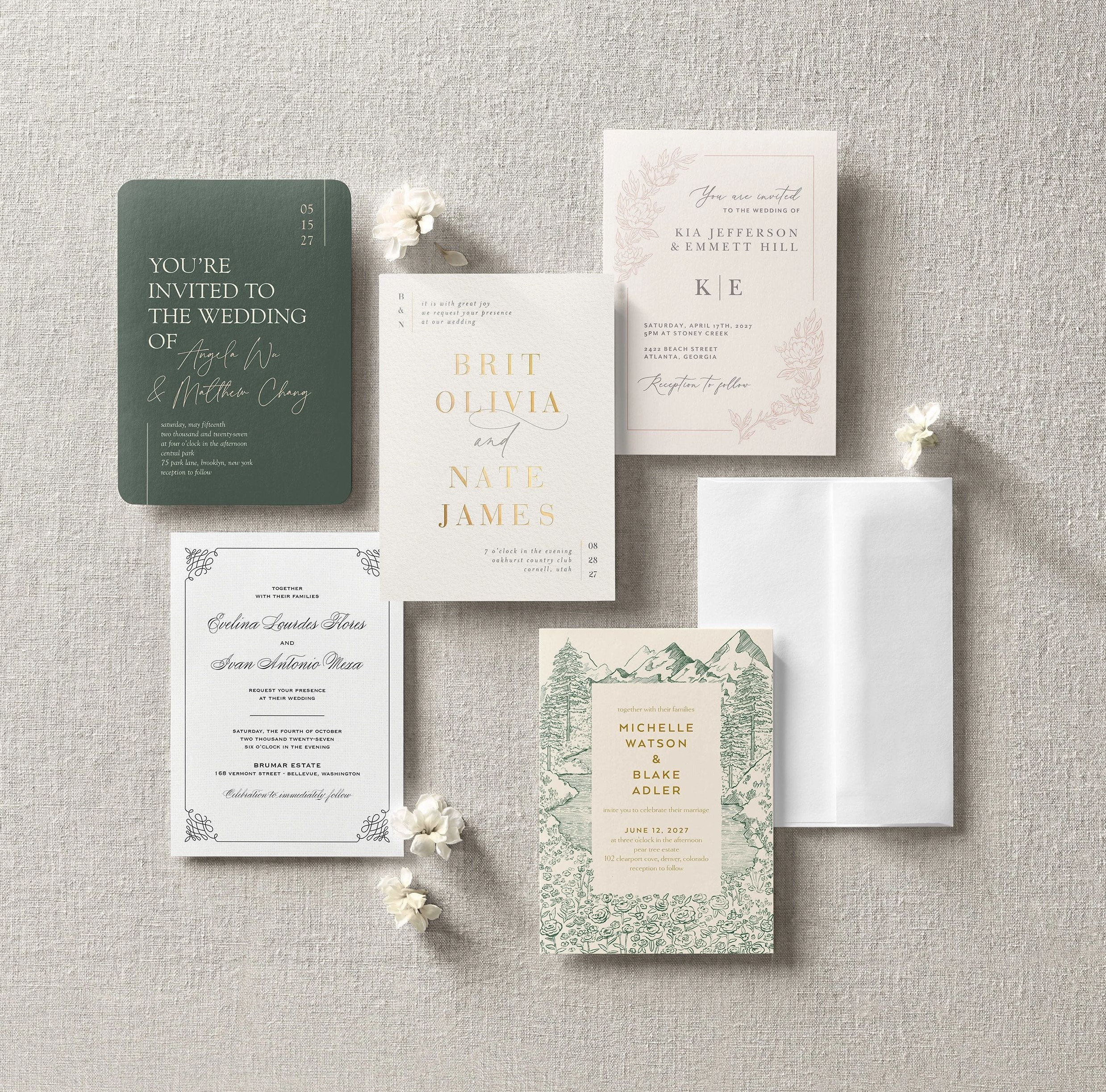 wedding invitations flatlay