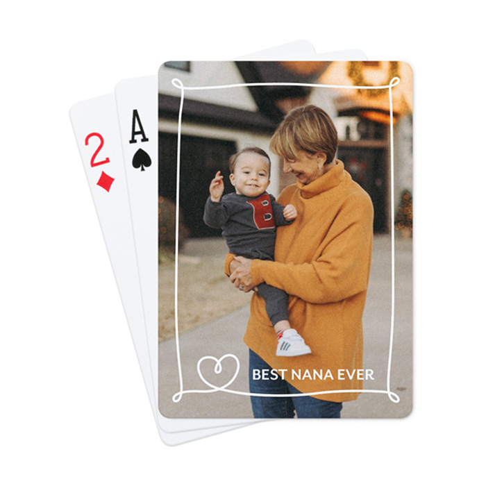 custom deck of cards with photo of a grandma and grandchild