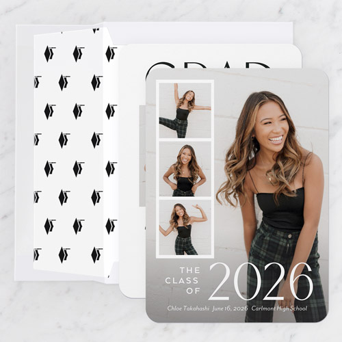 graduation announcement with four photos of young woman smiling