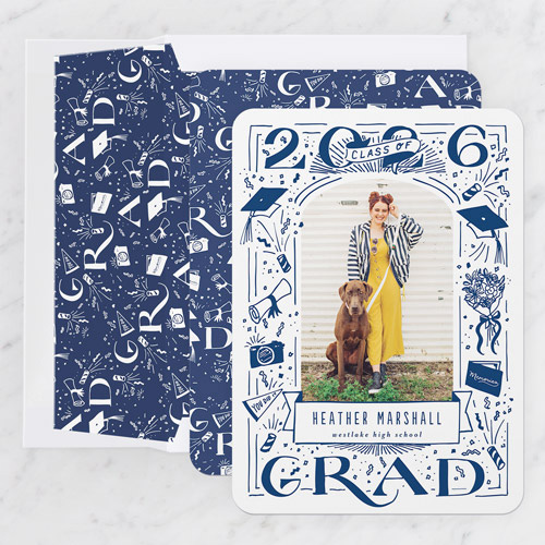 graduation announcement with photo of girl and dog