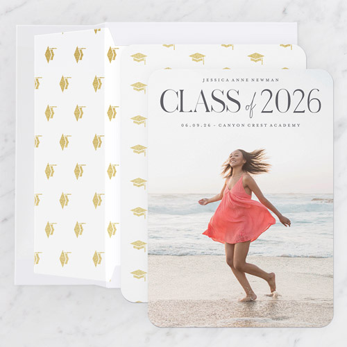 girl on beach in graduation announcement