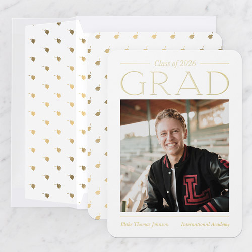 boy in letterman jacket on graduation announcement