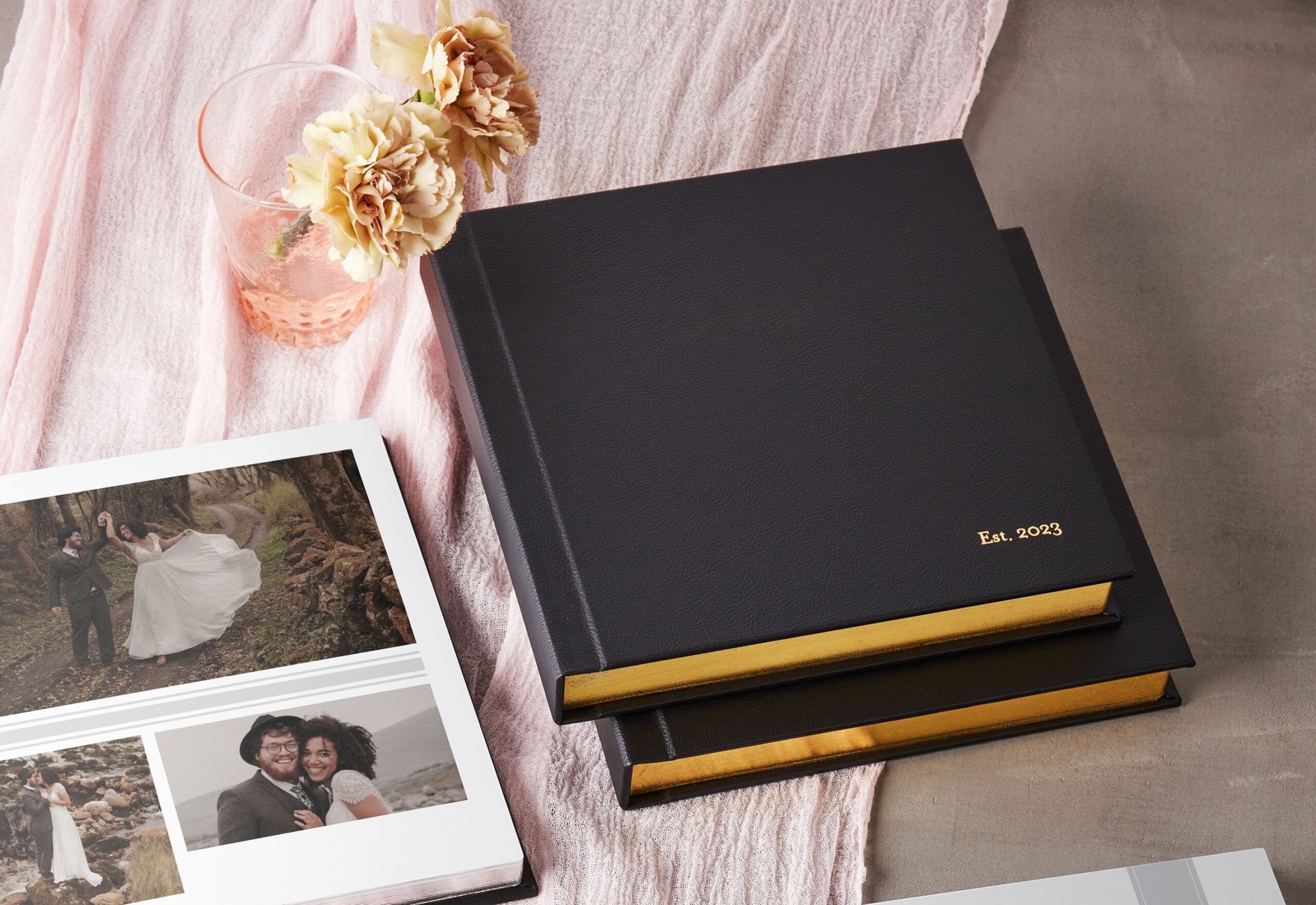 leather cover gilded pages wedding photo book