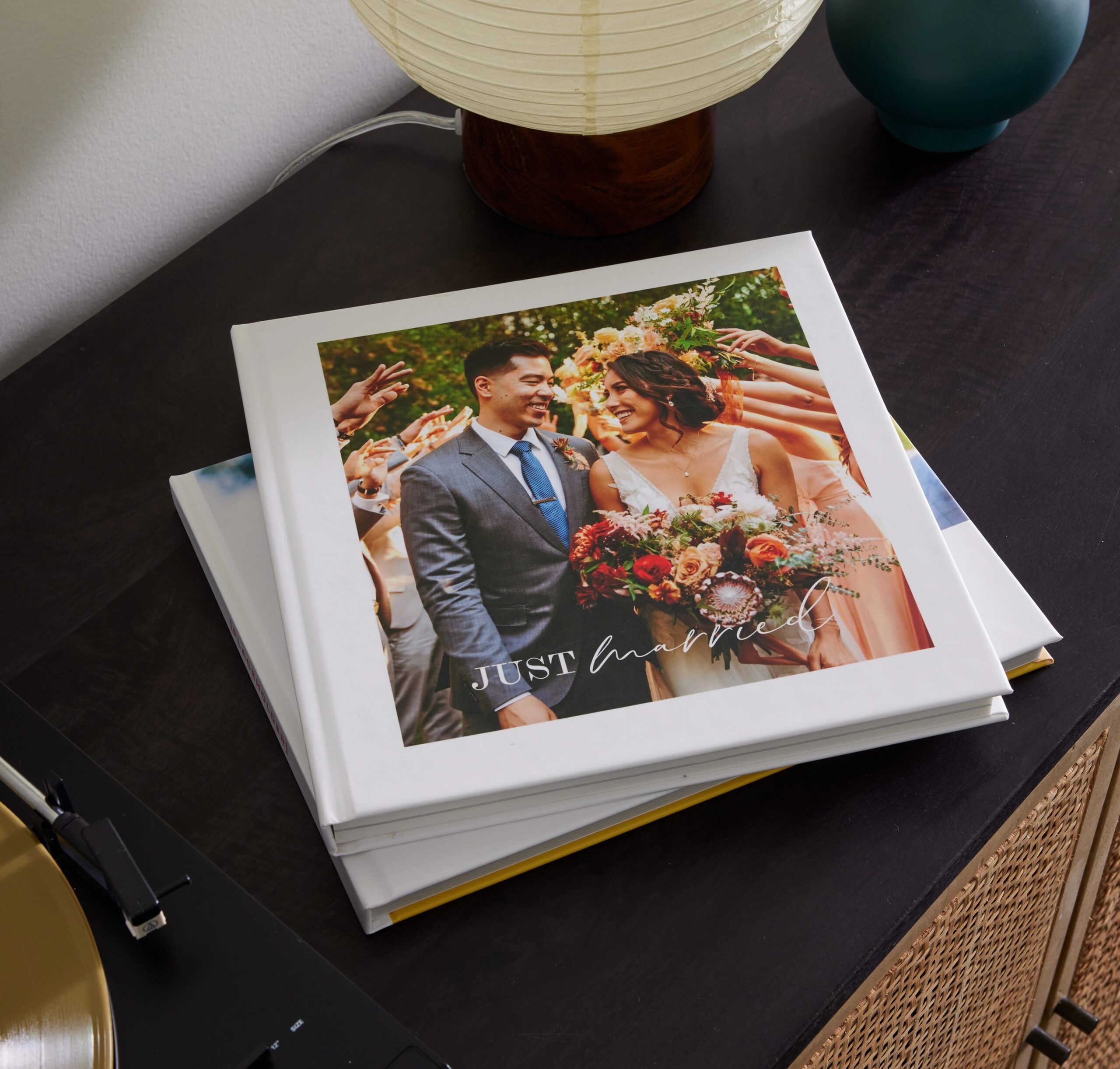 just married cover of wedding photo book