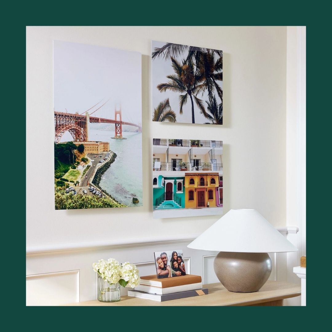 three metal photo prints