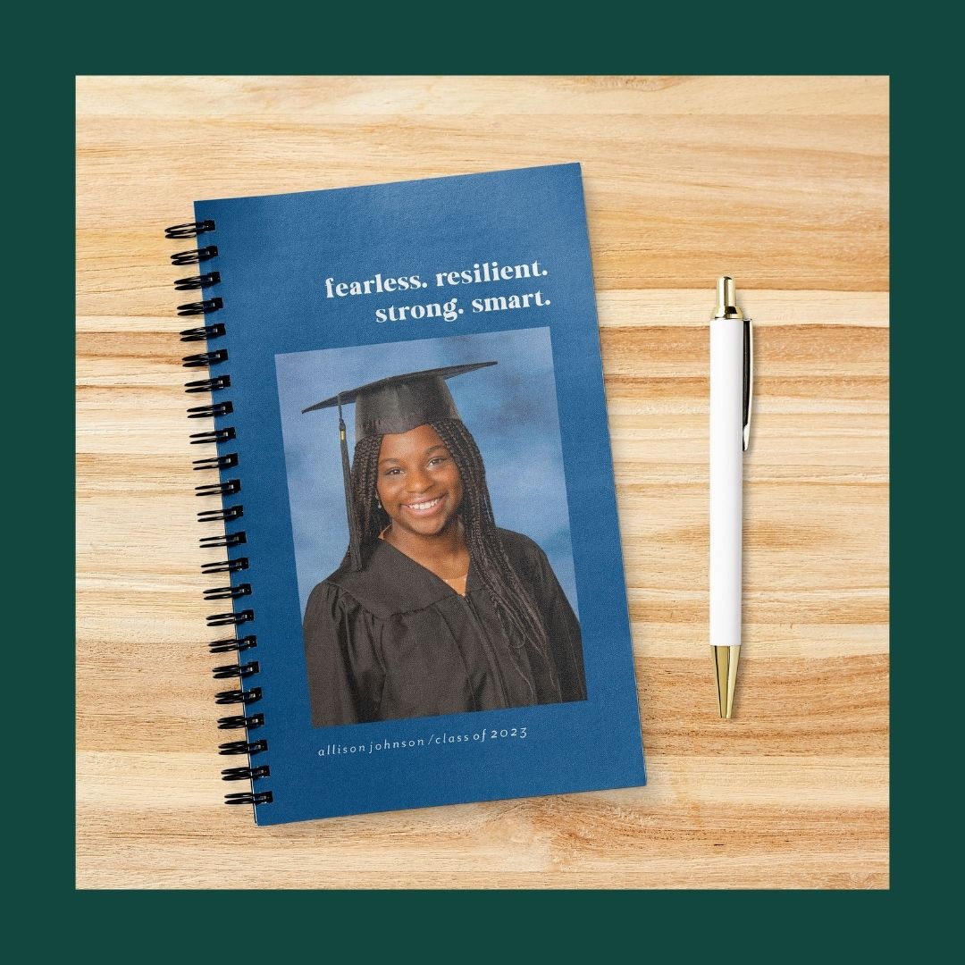 notebook customized with a photo of a graduate
