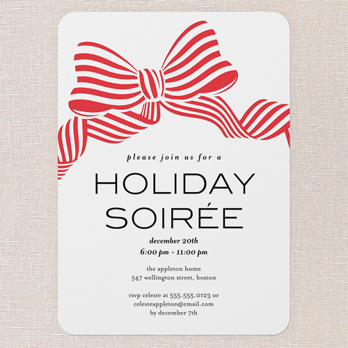 simple holiday party invitation with a bow design