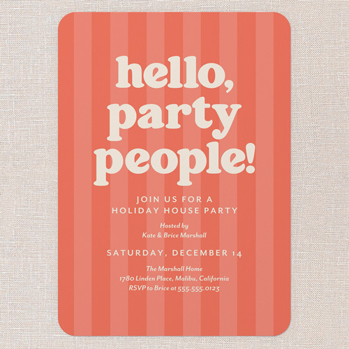 orange holiday party invitation that says hello party people
