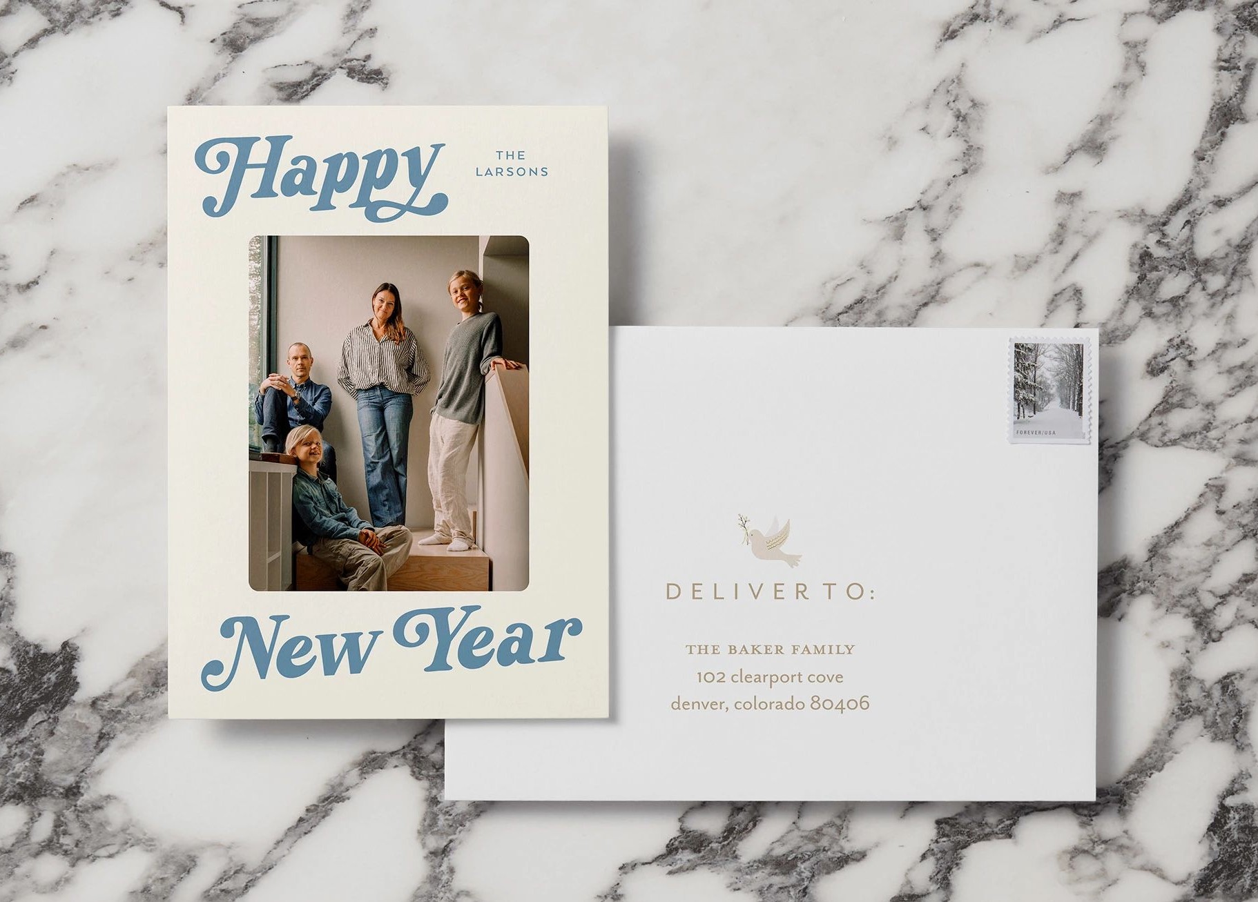custom new year's card with photo of a family