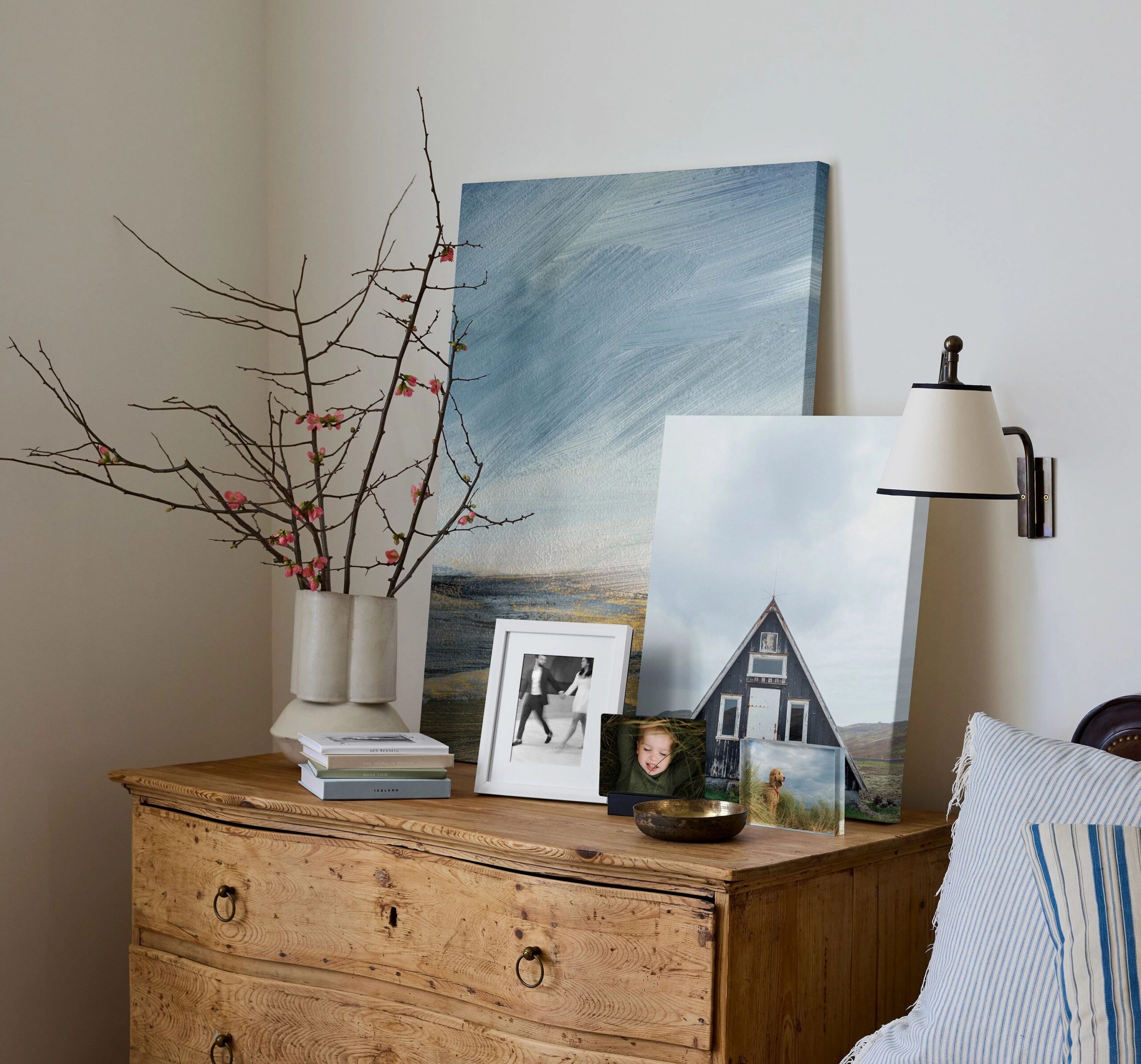 gallery wrapped unframed canvas prints on a dresser