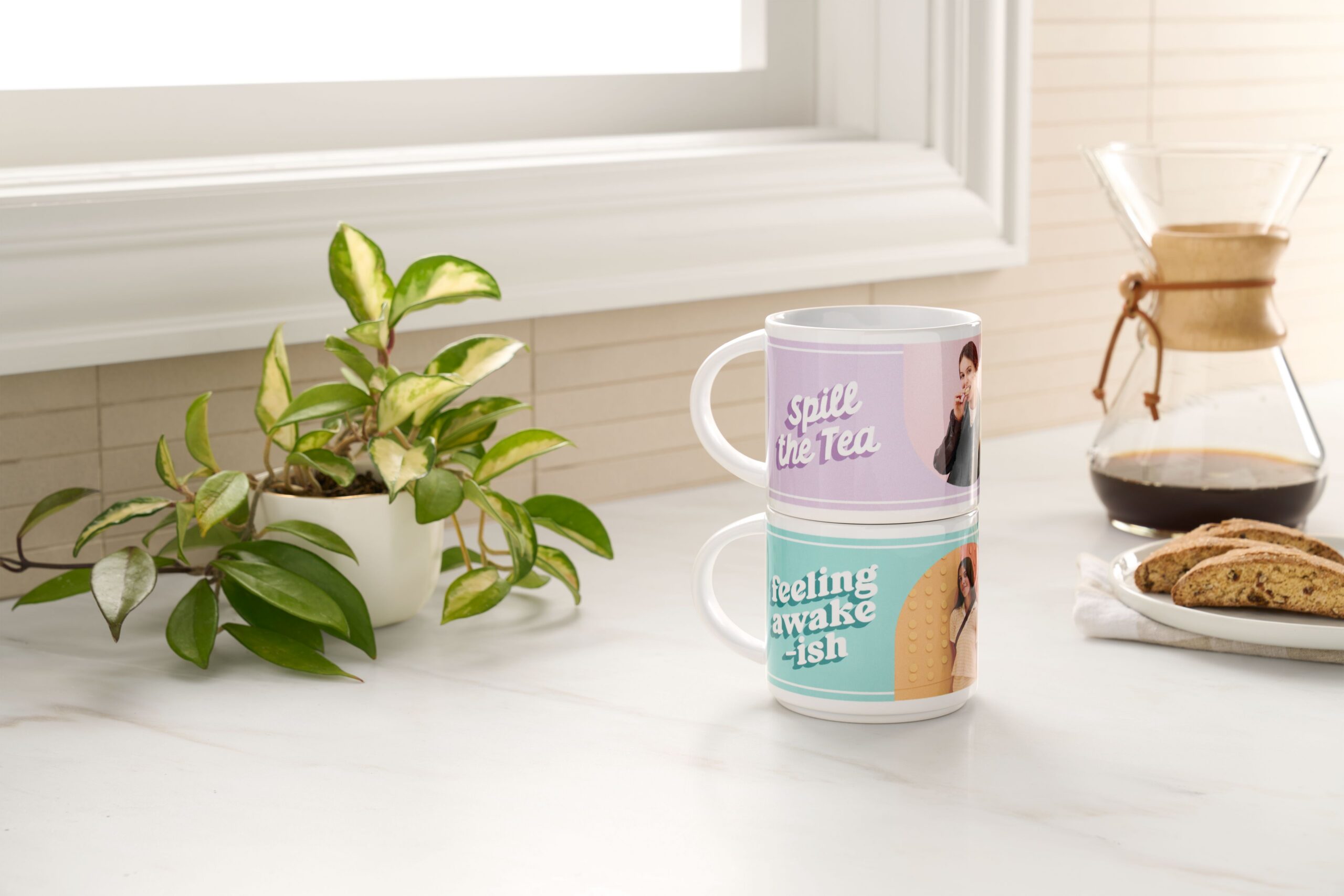 set of two stackable photo mugs