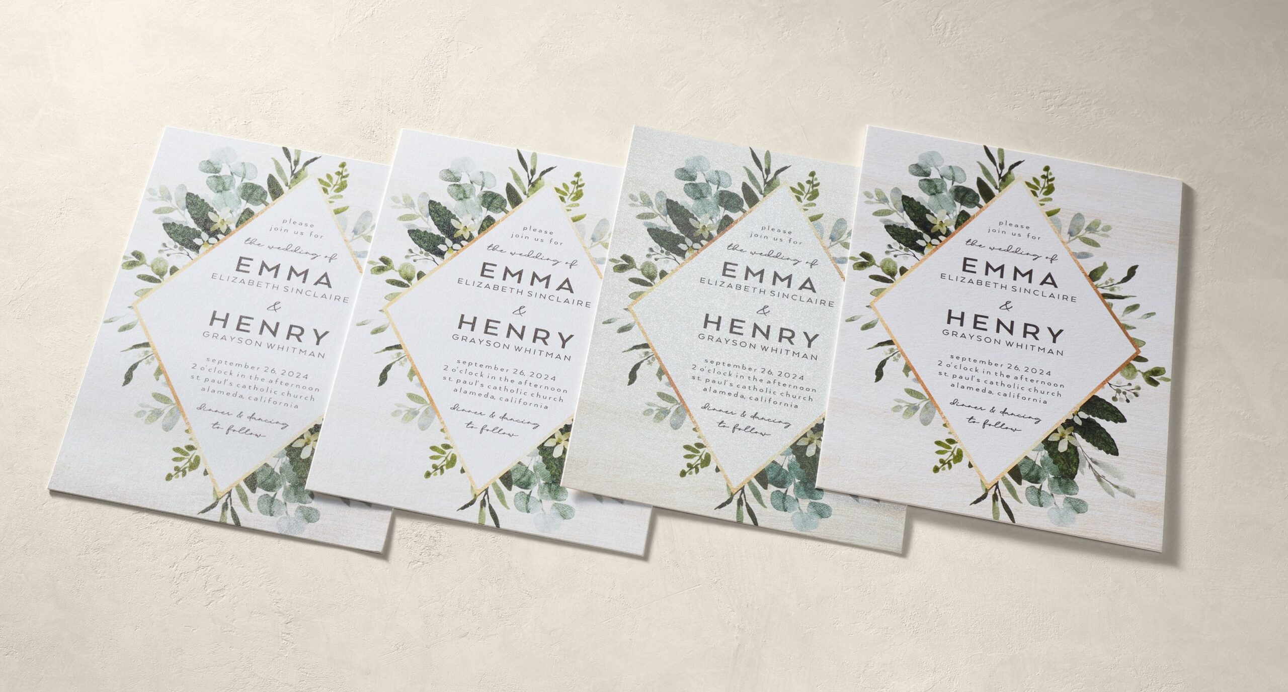 wedding invitation in different cardstock paper types
