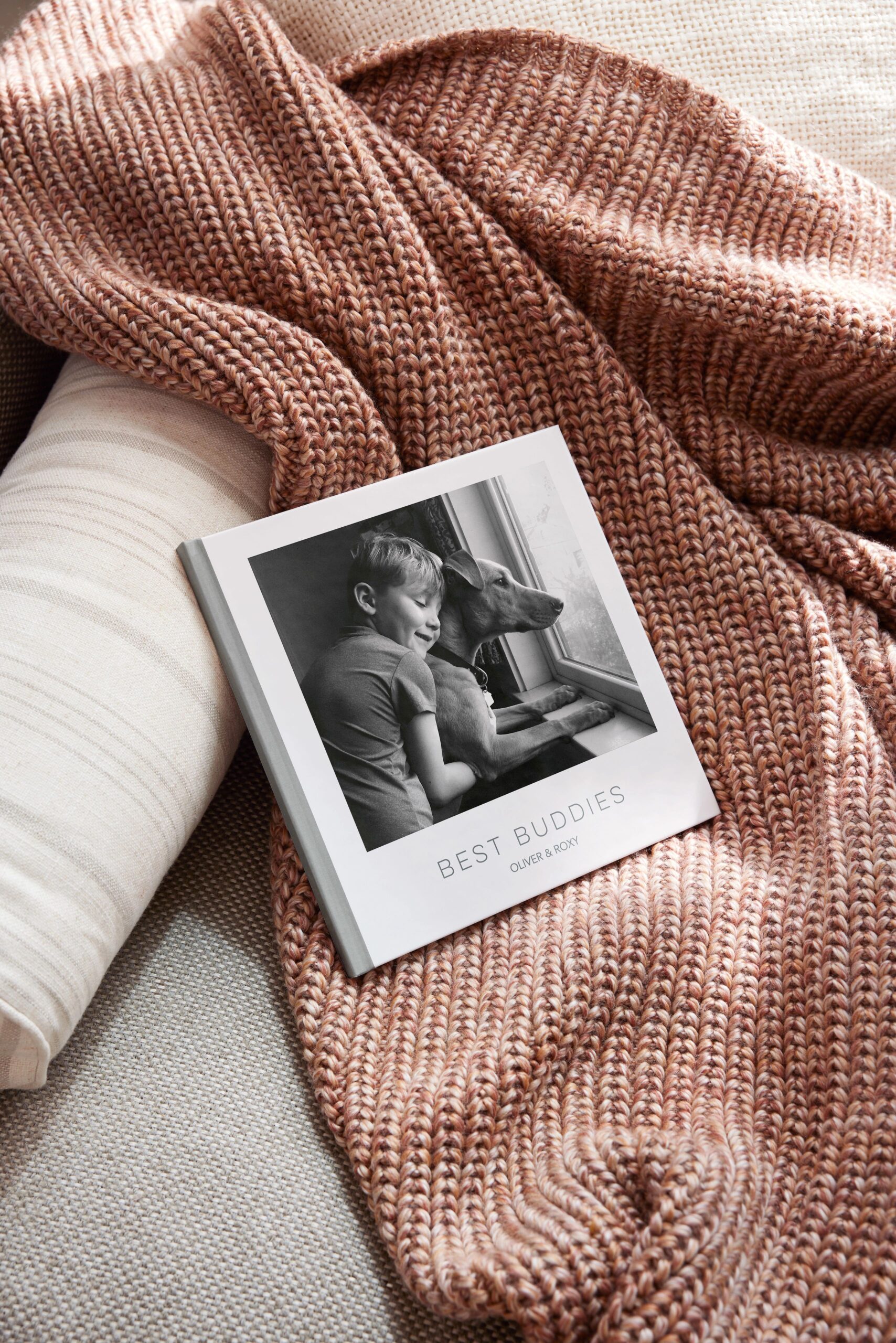 8x8 photo book with picture of child and dog