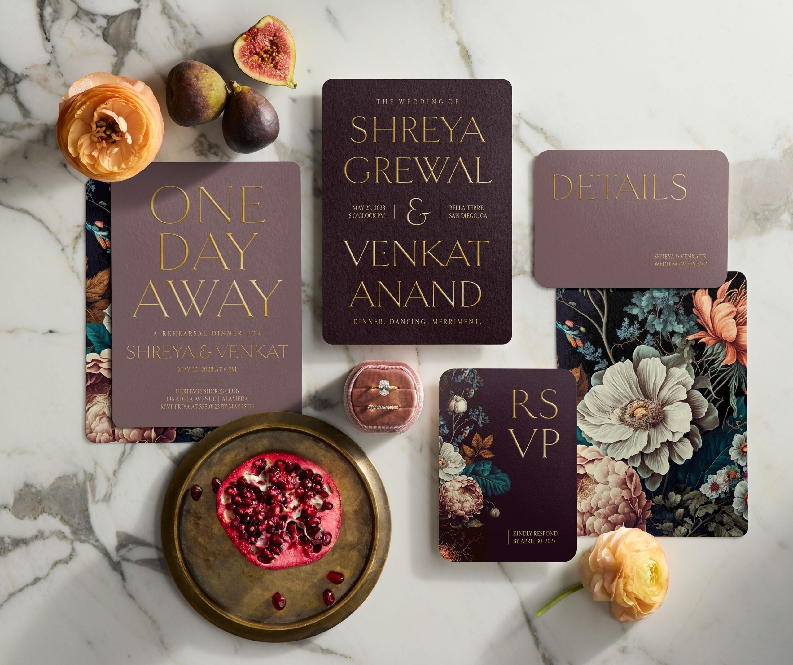 deep purple wedding invitation suite