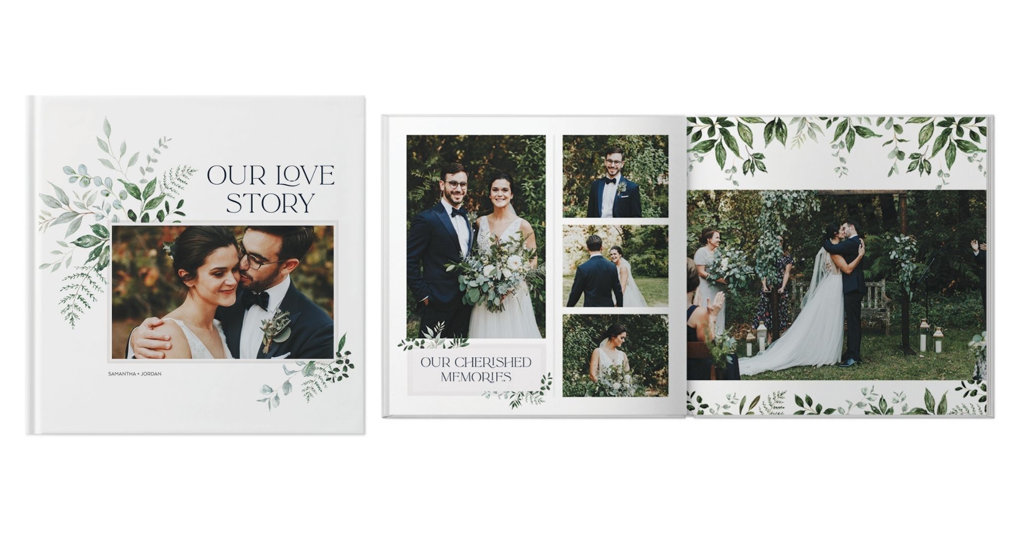 wedding photo book with greenery design