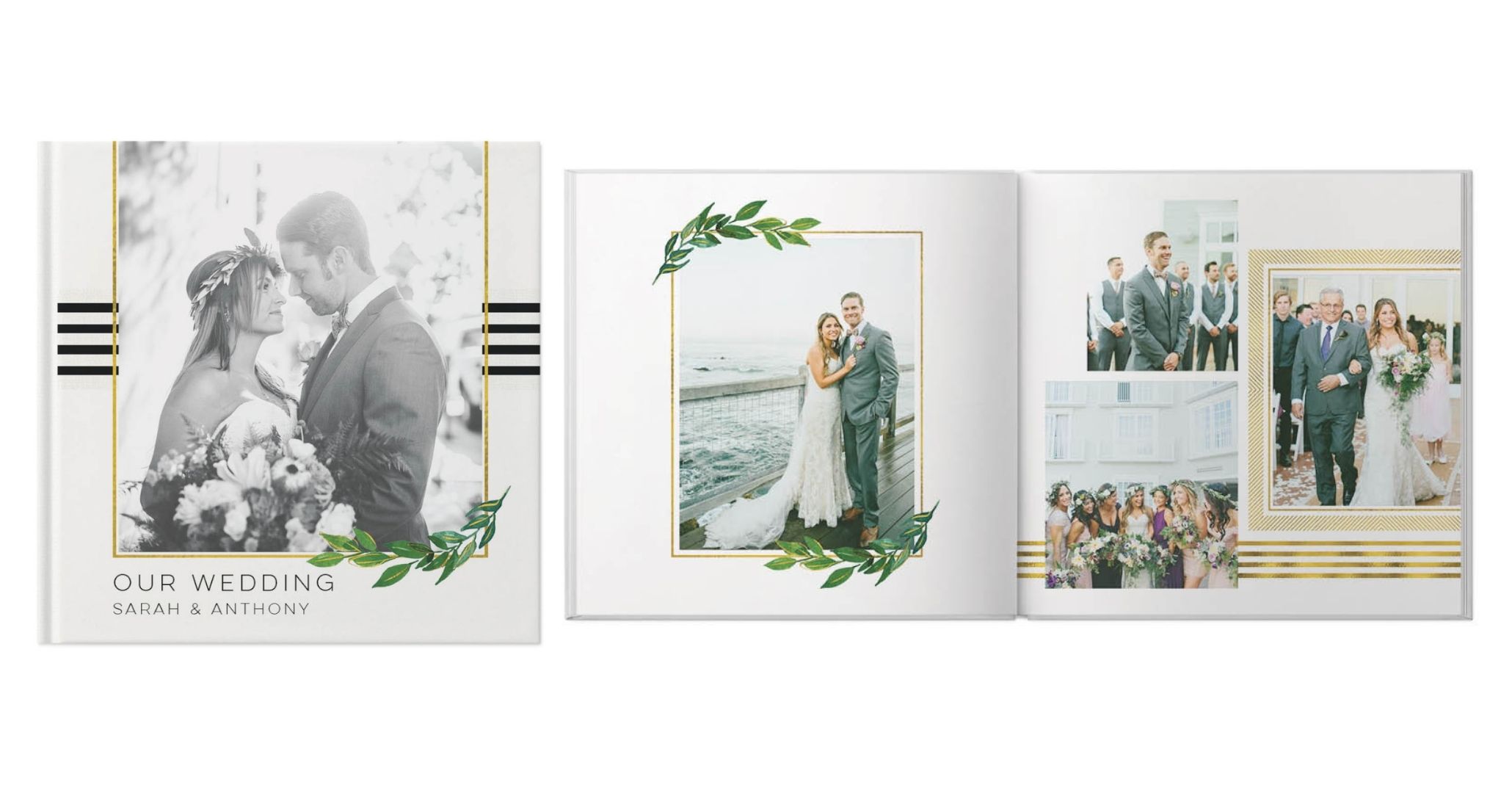wedding photo book with gold foil accents