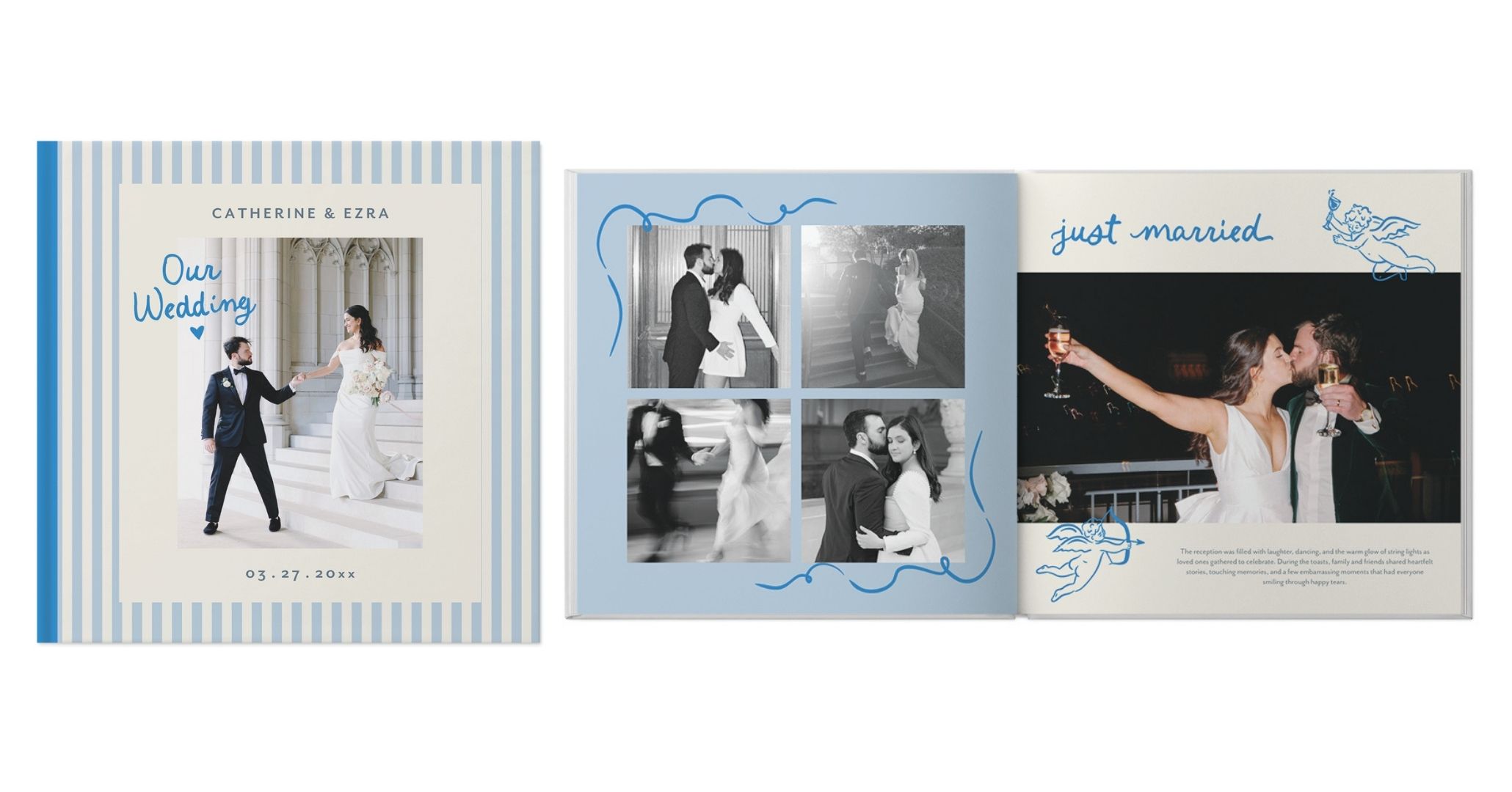 wedding photo book with illustration designs