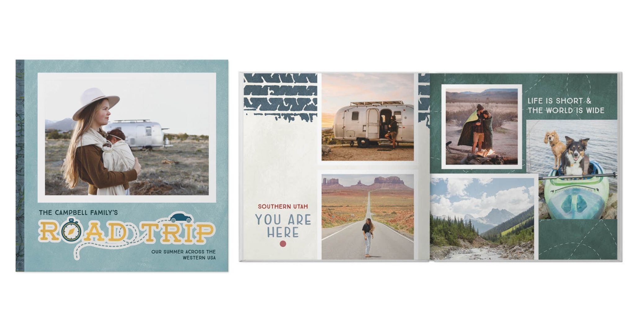 travel photo book with a road trip design template